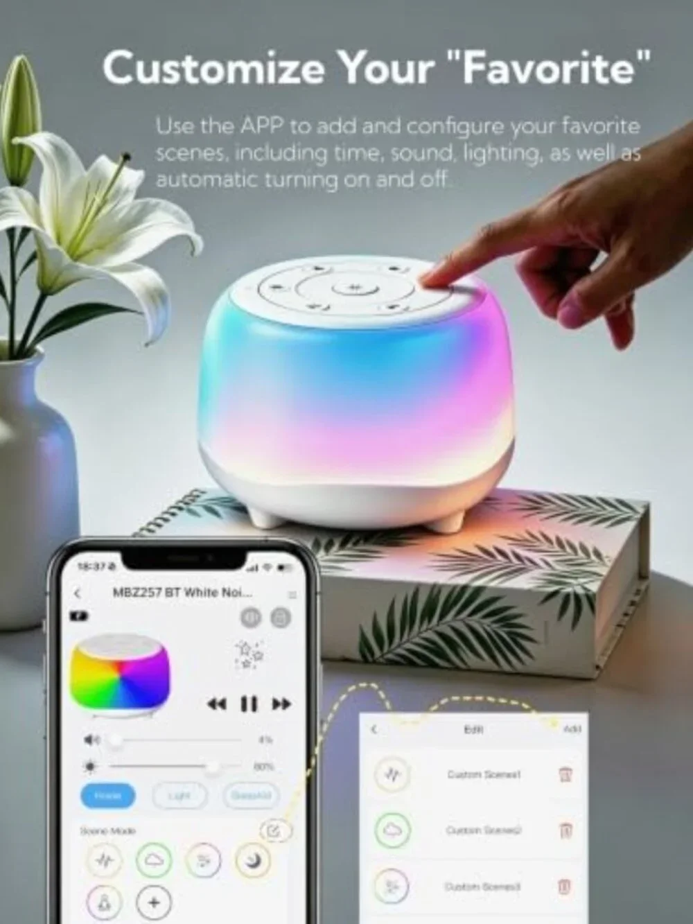 Portable White Noise Machine with 36 Soothing Sounds & 7-Color Night Light